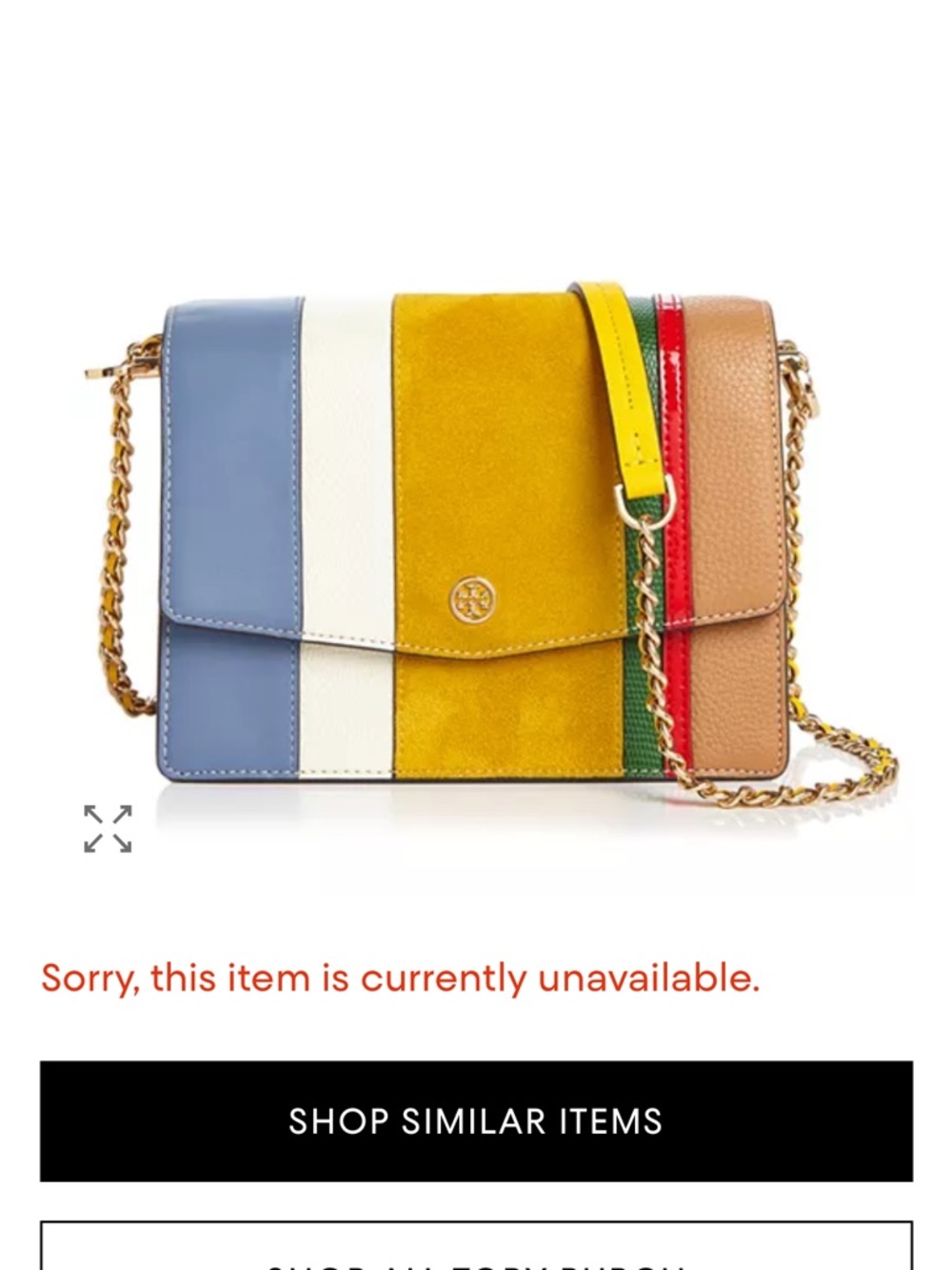 NWOT Tory Burch Robinson Balloon Stripe Convertible Shoulder Bag.